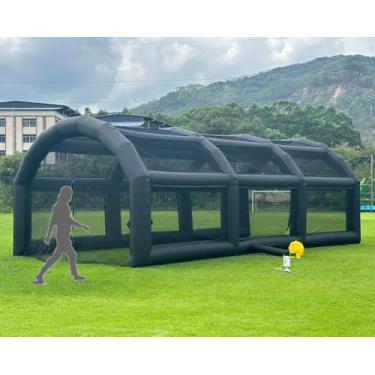 Imagem de V-infla Tenda de tênis inflável gaiola de beisebol gaiola de quadra de futebol inflável campo de beisebol softbol gaiola de rebatedor e arremesso com soprador (preto, 9 m C × 16 pés L × 11,5 m A)