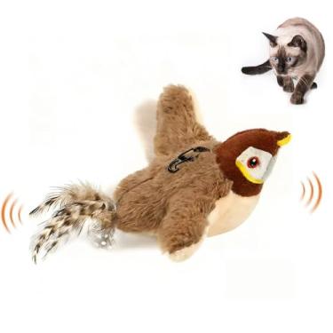 Imagem de Brinquedo de gato de pássaro cantando batendo, tweet realista Chirp, pássaro voador interativo, brinquedo elétrico de simulação interativa voadora para gatos de todas as raças