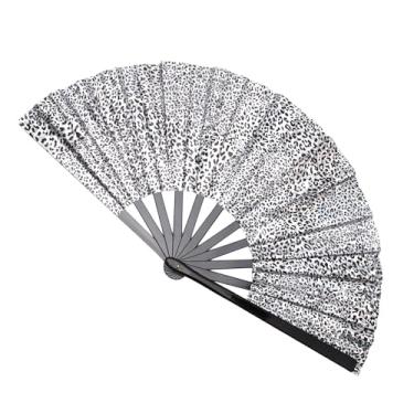 Imagem de Leque de mão dobrável com estampa de leopardo com estampa de leopardo de 33 cm, botas no chão, dança, festival de música, festa de clube, apresentação de casamento, decoração, carnaval, discoteca