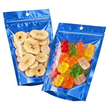 Imagem de 100 sacos Mylar de 15 x 21,7 cm para armazenamento de alimentos, saco à prova de cheiro com janela resselada, embalagem de alumínio vertical saco de doces liofilizado sacos de armazenamento de