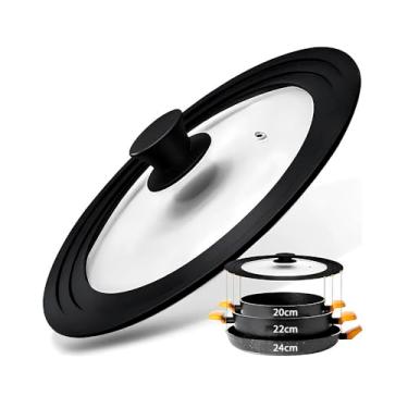 Imagem de Tampa de Vidro e Silicone 3 em 1, Multiuso, Transparente com Borda Preta, 20-22-24 cm, Compatível com Panelas e Frigideiras