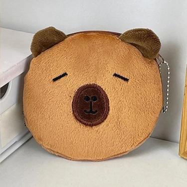 Imagem de Linda capivara bolsa de moedas de pelúcia capivara porta-moedas chaveiro embrulhado para presente capa de fone de ouvido presente de ano novo e presente de Natal (feliz)