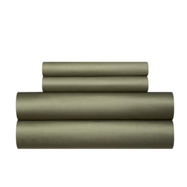 Imagem de YASMENG Conjunto de capa de edredom de cetim 100% algodão de fibra longa verde-oliva tamanho Queen 3 peças de luxo 600 fios algodão puro orgânico durável qualidade hotel conjunto de cama macio sedoso