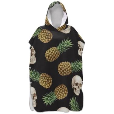 Imagem de Joisal Poncho de surf preto com caveira engraçada abacaxi para adultos trocador com capuz toalha de praia estampa plus size poncho masculino com capuz