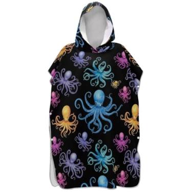Imagem de Joisal Poncho de surfe plus size para adultos trocador de roupa de praia moletom toalha de natação polvos coloridos tentáculos unissex adulto poncho com capuz