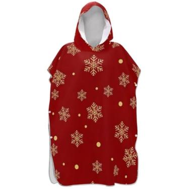 Imagem de Joisal Roupão de mudança para adultos, poncho de surfe, toalhas de banho com capuz, absorventes para mulheres, ponchos com capuz, dourado, floco de neve, vermelho