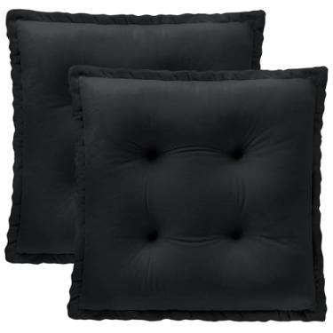 Imagem de 1 MIDDLE ONE Almofadas de cadeira para cadeiras de jantar, almofada de assento quadrada com laços para cozinha adultos sentados e cadeiras de escritório (preto, 40 x 40 cm (conjunto de 2))