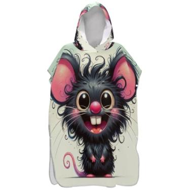 Imagem de Joisal Poncho de surfe para adultos, roupão com capuz, toalha de banho de secagem rápida, ponchos de praia para homens, desenhos animados de animais pretos fofos