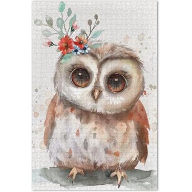 Imagem de Quebra-cabeça floral de coruja fofa em aquarela, 1000 peças, pintura de arte floral, adulto, presente de mordaça, presente de elefante branco, presentes de festa