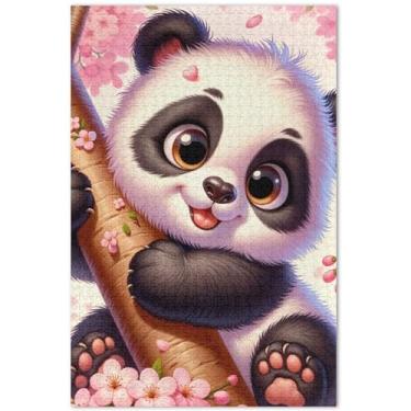Imagem de Quebra-cabeça fofo urso panda rosa 500 peças para adultos, divertido, bobo, personalizado, divertido para adultos, paisagem, arte, 51 x 35 cm