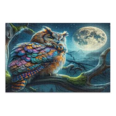 Imagem de Coruja com escamas de sereia na árvore quebra-cabeça engraçado com letras nas costas quebra-cabeças adulto 500 peças