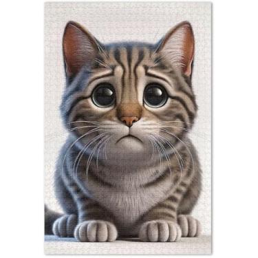 Imagem de Engraçado gatinho gato sombrio adultos quebra-cabeça 1000 peças família brinquedo arte mordaça presente família amantes presentes, 75 x 40 centímetros