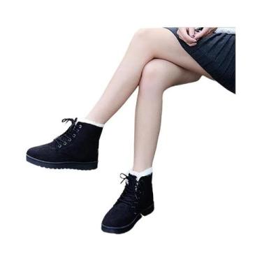 Imagem de Botas De Neve Femininas De Veludo Com Bico Redondo E Cadarço, Confortá