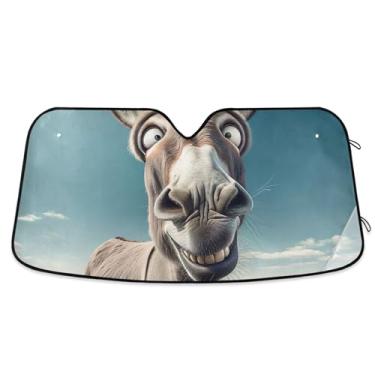 Imagem de Toldo de sol personalizado engraçado burro para para-brisa de carro retrátil dobrável caminhão persianas de carro para janelas dianteiras automotivas L, 144,8 cm x 80 cm