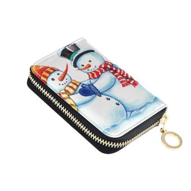 Imagem de Carteira feminina de cartão de crédito com bloqueio de RFID, carteira pequena com zíper, boneco de neve de inverno, desenho animado branco