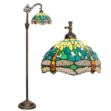 Imagem de Luminária de chão estilo Tiffany com vitral em formato de libélula e arco, 30x45x160 cm, haste flexível ajustável, luminária de canto para leitura, decoração para quarto e sala de estar, ama