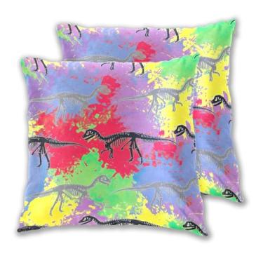 Imagem de Joitme Conjunto de 2 capas de almofadas de dinossauro esqueletos de animais coloridos, capas de almofada de sofá fofas com estampas de animais, 50 x 50 cm, 2 peças
