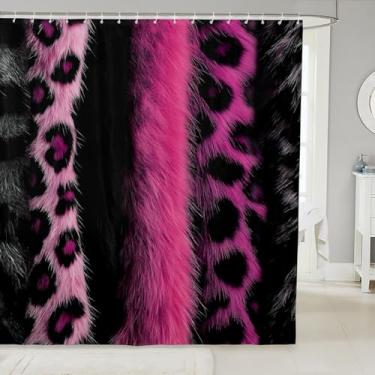 Imagem de jejeloiu Cortina de chuveiro 3D rosa leopardo adulto leopardo cortina de banho para meninos meninas estampa animal acessórios à prova d'água com 12 ganchos pele de animal selvagem poliéster