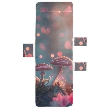 Imagem de Cogumelo Borboleta Flor Chaise Lounge Cadeira Toalha de Praia Piscina Toalha de Cadeira com Bolsos Lavável Espreguiçadeira 215,9 cm x 76,2 cm