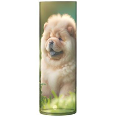 Imagem de Puppy Chow Chow Vaso de flores cilíndrico de plástico para mesa vaso redondo bonito impressão personalizada decoração de quarto moderna, 30 cm x 9,9 cm