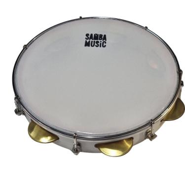 Imagem de Pandeiro 10 Branco Corpo Madeira Pele Leitosa Samba Music