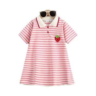 Imagem de Vestido Casual Listrado De Morango Para Meninas De 1 a 10 Anos, Estilo