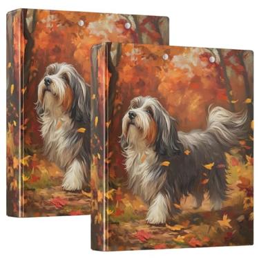 Imagem de Fichários personalizados de 3 anéis de floresta de bordo de outono para cães desgrenhados de 3 cm comporta 200 folhas, anel redondo fofo, fichário de escritório, 31,5 x 27 x 6 cm, pacote com 2