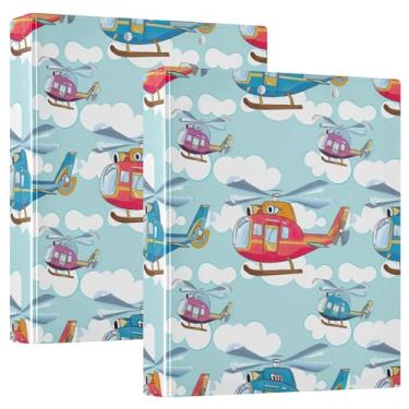 Imagem de Fichários coloridos de helicópteros nuvens céu azul 3 polegadas 3 anéis comporta 200 folhas fofas 3 pastas de anel redondo fichário de apresentação, 31,5 x 27 x 6 cm, 1 pacote