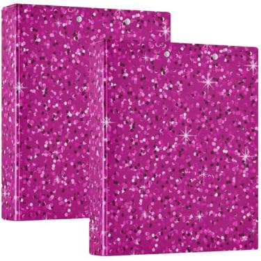 Imagem de Fichário de três anéis com glitter rosa de 3 cm, comporta 200 folhas, 3 pastas de anéis, fichário de escritório com 31,5 x 27 x 6 cm, pacote com 2