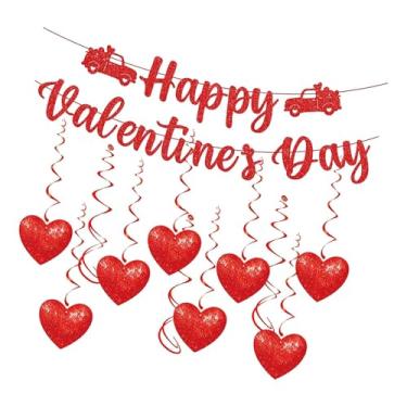 Imagem de oshhni Guirlanda de corações para decoração do Dia dos Namorados com enfeites em espiral para pendurar em fotos, ideal para pedidos de casamento e para