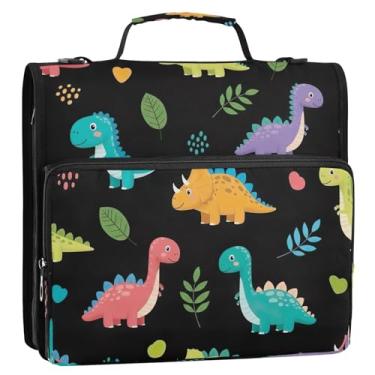 Imagem de Linda bolsa organizadora de fichário com zíper preto e folhas de dinossauros coloridos com fichário de 3 anéis, à prova d'água com alça para escola, escritório