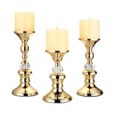 Imagem de Castiçal de pilar de metal dourado, castiçais de pilar vintage, elegan