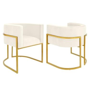 Imagem de Kit 2 Poltronas para Recepção - Conjunto Decorativo para Clínica, Consultório e Sala de Espera, Confortável e Moderno(off white,dourado)
