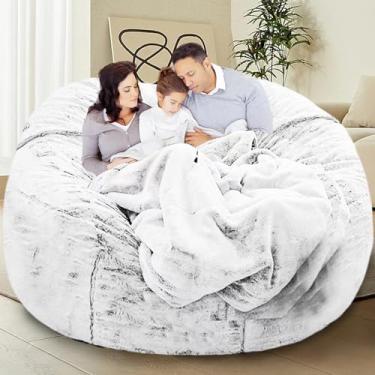 Imagem de HDMLDP Bean Bag Cadeiras para crianças confortáveis e fofas Big Joe Bean Bag apenas capas de cadeira (sem enchimento) cadeiras redondas de sofá para decoração de quarto e sala de estar, 1,5 m, branco