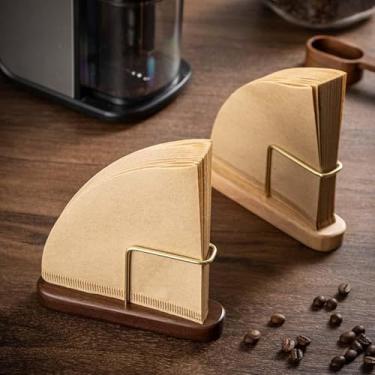 Imagem de Suporte de papel de filtro de café de madeira de nogueira, caixa de papel de filtro doméstico, suporte de armazenamento de madeira maciça