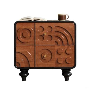 Imagem de KXPSWGE Mesa de cabeceira de madeira maciça com armazenamento e coluna romana, mesa de canto de madeira vintage com 2 gavetas, mesas laterais para cama de fazenda, mesa de canto para quarto, sala de