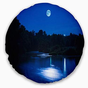 Imagem de Design River at Night with Fog Landscape Throw Round Living Room, Sofá, Almofada de alta qualidade + Capa de almofada impressa em ambos os lados 40 cm