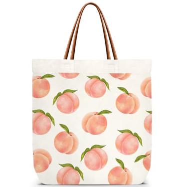 Imagem de ZEDEV Sacola de pêssego, linda bolsa de ombro de lona reutilizável para viagens, trabalho, compras, academia, presente de aniversário para mulheres, professoras, melhores amigas -15