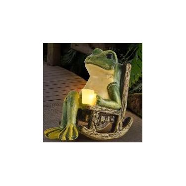 Imagem de Cadeira de balanço sapo luz noturna fofa decorativa criativa com brilho calmante para jardim, pátio, varanda, deck e mesa interna, verde