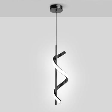 Imagem de Luminária pendente espiral, moderna, LED - 13W, luminária linear de metal com cúpula de acrílico, lustre para ilha de cozinha, altura ajustável, pacote com 1 unidade