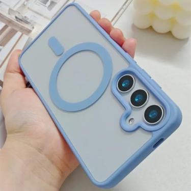 Imagem de HJZSZX Capa magnética transparente para Samsung S24 FE com carregamento sem fio e capa fina de acrílico (para Samsung S24 FE/azul Far Peak)