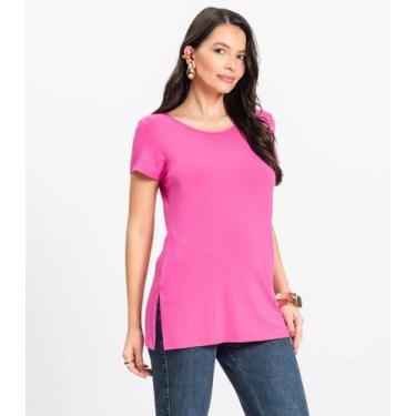 Imagem de Blusa Básica Alongada Feminina Rovitex Rosa, P, Rosa