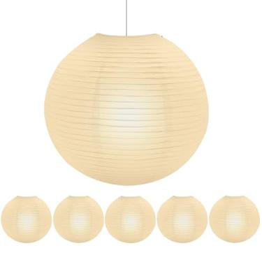 Imagem de Abajur de papel branco, 6 peças, lanterna de papel chinês, 30,5 x 30,5 cm, abajur redondo para decoração de casa, abajur dobrável