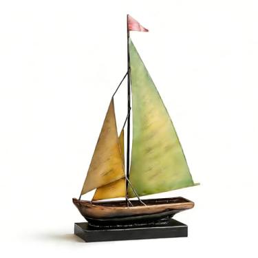 Imagem de Octdays Escultura de veleiro de metal, estátua moderna de barco de ferro, decoração de casa para sala de estar, quarto, escritório, entrada, lareira, ornamento de arte náutica artesanal (veleiro
