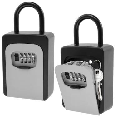 Imagem de 2 caixas de segurança SAFE, caixa de chave de bloqueio para chave externa de liga de alta resistência cofre com combinação de 4 dígitos para casa, garagem, escritório, jardim, loja