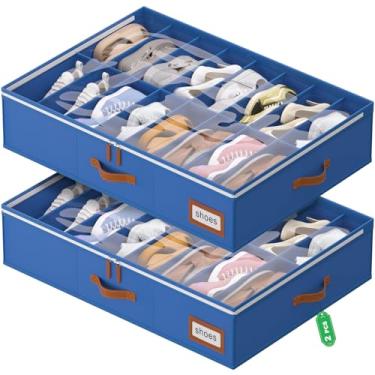 Imagem de homyfort Organizador de sapatos embaixo da cama, cabe 32 pares, caixas de armazenamento de sapatos sob a cama com alças de estudo e capa transparente, organizador zapateras para sapatos, conjunto de 2