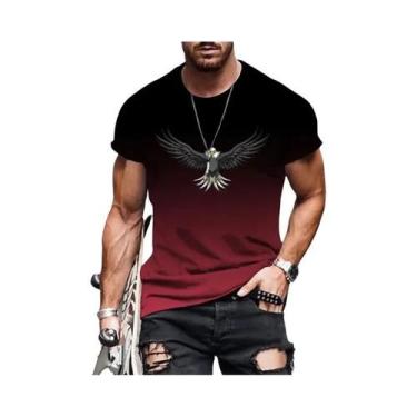 Imagem de Camiseta Masculina plus Size Com Estampa 3D De Águia Em Degradê, Secag