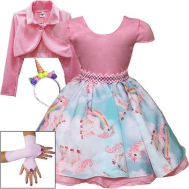 Imagem de Vestido Infantil Unicórnio Festa Arco Iris Com Kit Completo - Pingo De