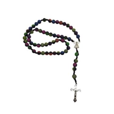 Imagem de Terço Nossa Senhora Bolas Pretas Com Imagem Colorida