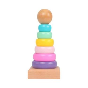 Imagem de Torre Arco-Íris De Madeira Colorida Brinquedos Educativos Montessori P